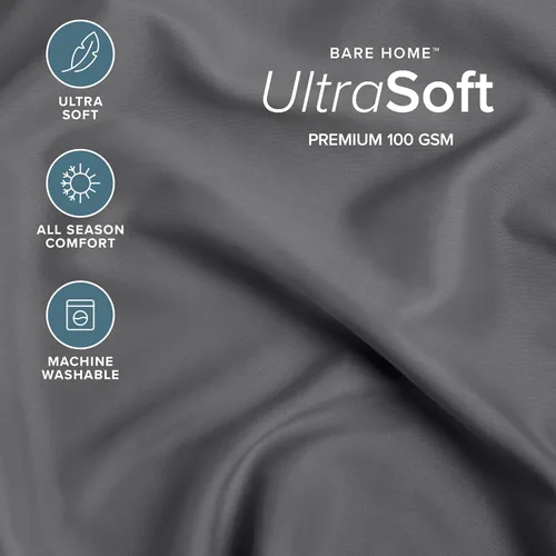 Vista 3 de Bare Home - Juego de sábanas y fundas de almohadas de microfibra ultrasuave de 1,800 hilos y doble bolsillo, doble cepillado, bolsillo profundo, 02