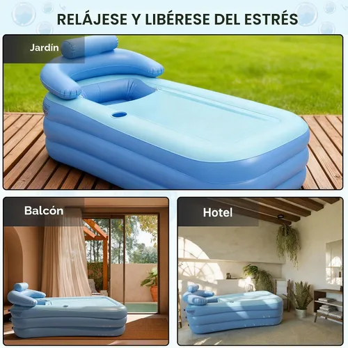Vista 4 de Anfrere Bañera inflable portátil con bomba de aire eléctrica y parches