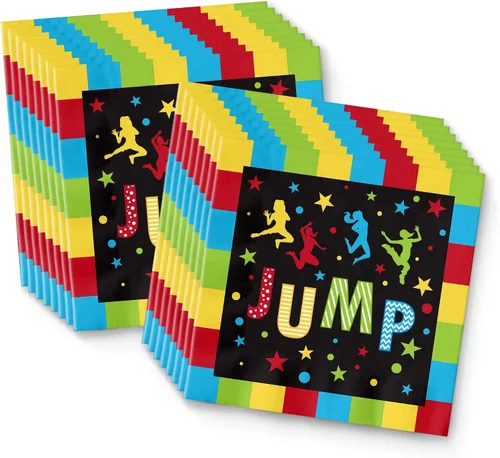Vista 4 de Jump! Bounce House - Juego de suministros de fiesta para trampolín, platos, servilletas, vasos, kit de vajilla para 16