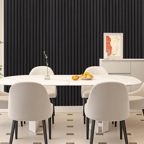 Vista 8 de Paneles de pared acústicos con listones 3D con acento de acabado de madera, paquete de 2 paneles absorbentes de sonido para estudio, oficina, sala