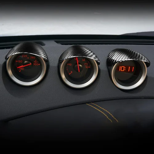 Vista 4 de Aramox Cubierta de calibre de salpicadero, 3 piezas de repuesto de fibra de carbono para salpicadero de automóvil, compatible con 370Z Z34 2 puertas