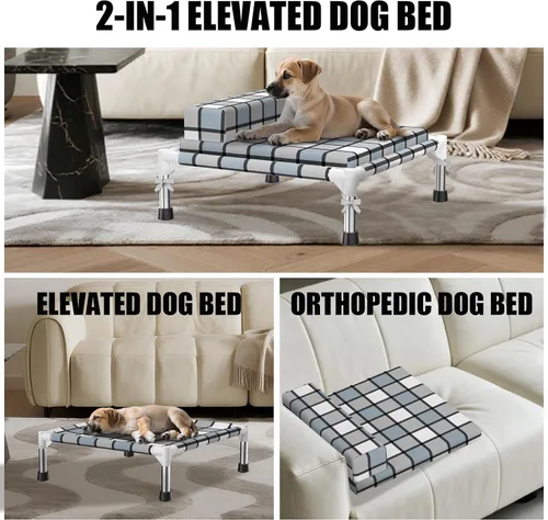 Vista 5 de Tapete elevado para perro – Cama elevada para perros con cojín y cojín elevado para mascotas, sofá cama con almohada y tapete para interiores