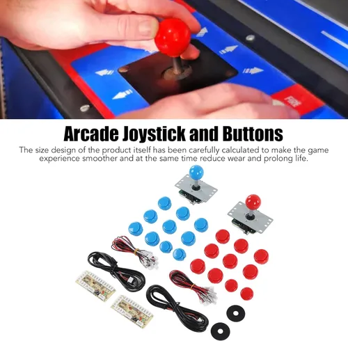 Vista 2 de Kit de bricolaje de juegos de arcada para 2 jugadores, 2 cabezales de bola, joystick y junta, botón de 16 x 30, 4 x 24 botones, 2 cables