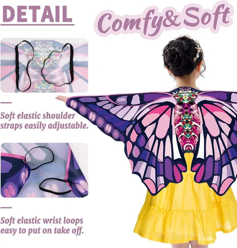 Vista 5 de Creatoy Fairy Butterfly-Wings-Costume for Girls Boys Monarch Butterfly Pretend Play Birthday Gifts Party Favors