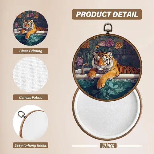 Vista 7 de XBBMGG Maximalist - Decoración de pared de tigre para baño, divertido tigre en la bañera, decoración redonda para colgar en la pared, impresiones