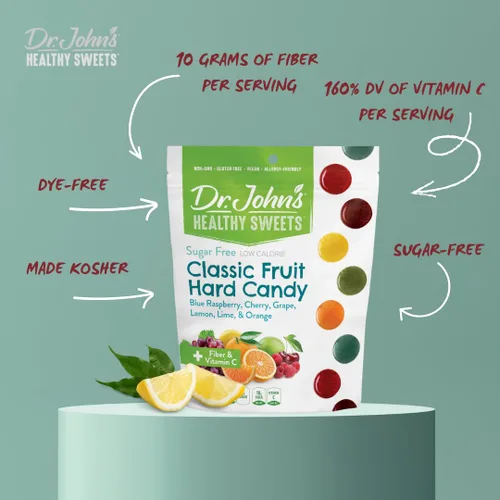 Vista 3 de Dr. John's Healthy Sweets Classic Fruit - Caramelo duro con cero azúcar, sin tintes, a base de plantas, apto para dieta cetogénica, 100 unidades, 1