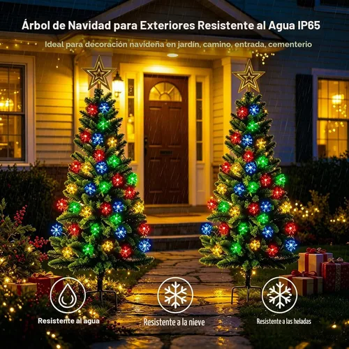 Vista 6 de Árbol de Navidad solar de 100 LED de 4 pies para decoraciones de Navidad al Árbol de Navidad para exteriores de 250 ramas, luces solares