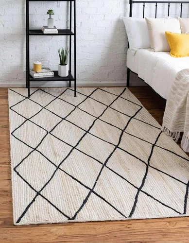 Vista 12 de Unique Loom Alfombra trenzada de la colección de yute – enrejado (2 pies 2 pulgadas x 6 pies 1 pulgada, gris/marfil)