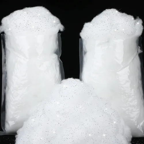 Vista 7 de Sumind 2 bolsas de decoración de nieve falsa mullida, fibra de algodón artificial, nubes falsas, manta suave para manualidades, manto, aldea Oro