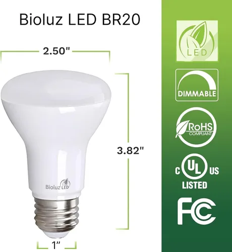 Vista 2 de Bioluz LED Paquete de 2 Bombillas LED BR20 Luz de Inundación Interior R20 Regulables Alto CRI 2700K Blanco Cálido, Equivalente a 50 Vatios Usa 7W