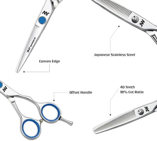 Vista 4 de JW Shears Combo de cizalla y diluyente serie S2 - Incluye estuche y peine gratis (5.0 pulgadas)