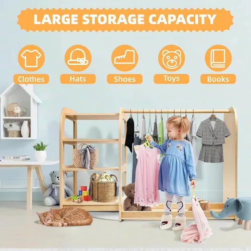 Vista 7 de homegroove Almacenamiento de disfraces para niños con espejo, armario de 31.5 pulgadas para niños con estante de almacenamiento para niñas y niños
