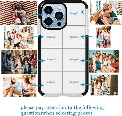 Vista 2 de Funda de teléfono personalizada para iPhone 13 Pro, funda personalizada de fotos de collage de múltiples imágenes, resistente a los arañazos, a