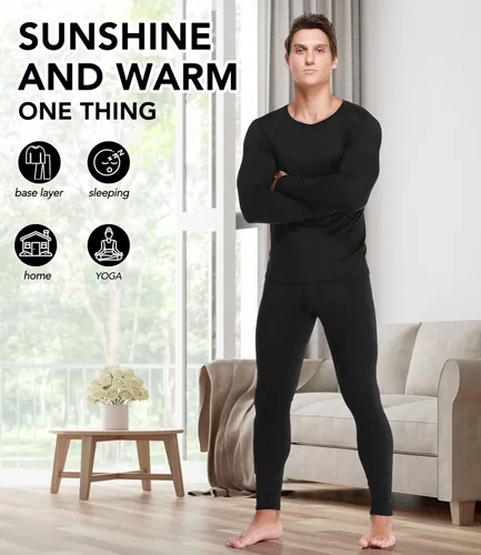 Vista 6 de JZCreater Conjunto de ropa interior térmica para hombre capa superior e inferior pantalones largos para hombre