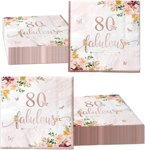 Vista 8 de Decoraciones de cumpleaños número 70 para mujer, 40 servilletas de papel falulous de color oro rosa, suministros de fiesta de cumpleaños