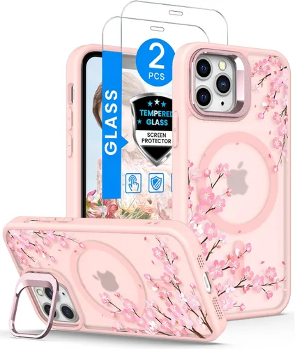 Vista 22 de Dretal Magnético para iPhone 11 Pro, Funda Floral, Protector de Pantalla, Anillo de Lente Integrado, Soporte, Protección de Grado Militar, Funda