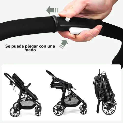 Vista 3 de INFANS Cochecito infantil 2 en 1, cochecito de bebé horizontal y cochecito de cuna reversible, cochecito plegable con toldo ajustable, cesta