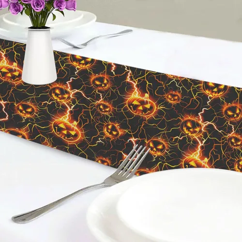 Vista 6 de Horrors Lightning Pumpkin Halloween Decorative Yellow Table Runner, 13x70inches, Fall Party Decorations Reusable Sequin Table Runner decoracion