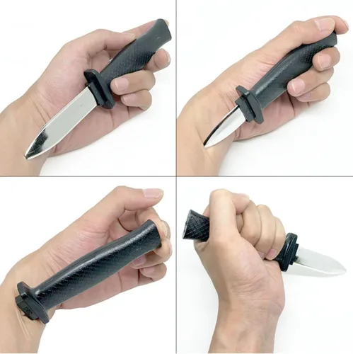 Vista 2 de Cooplay 4 piezas de cuchillo falso retráctil de juguete realista de plástico daga de astilla hoja de mango negro arma divertida para Halloween
