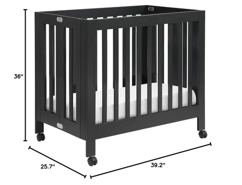Vista 12 de Babyletto Origami Mini cuna plegable portátil con ruedas en negro, 2 posiciones de colchón ajustables, certificado Greenguard Gold