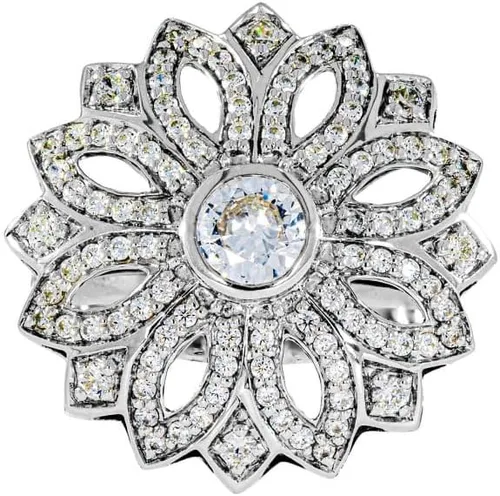 Vista 2 de ETHNIQ Carrington Collection - Alianzas de boda chapadas en platino con tema floral adornado con circonita cúbica de diamante, ideas de regalo