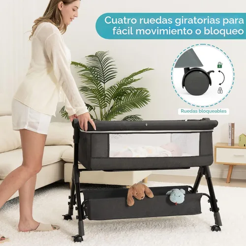 Vista 5 de BCOL Moisés de bebé, moisés de noche para bebé, cuna 3 en 1 con ruedas, mosquitero, ajustable y fácil de plegar portátil para bebés recién nacidos