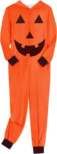 Vista 3 de CYCLAMEN Disfraz de Halloween para adultos, parejas, esqueleto de calabaza, enterizo con capucha, para mujeres, hombres, familia