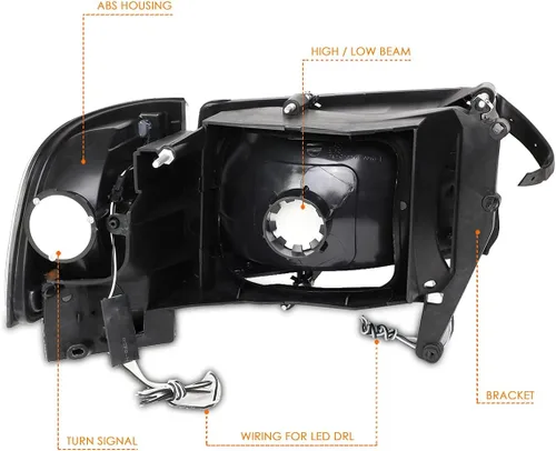 Vista 4 de PM PERFORMOTOR Faros delanteros LED DRL negros con par de luces LED de circulación diurna de repuesto compatibles con Ram 1500/94-02 Ram 2500 3500