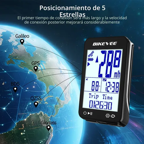 Vista 6 de GPS Ordenador de Bicicleta Inalámbrico con Inicio/Parada Automática y Retroiluminación Automática, Bicicleta Odómetro IPX7 Resistente al Agua MPH