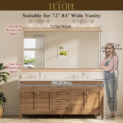 Vista 130 de TETOTE Espejo de marco dorado cepillado de 16 x 24 pulgadas, espejo de tocador de baño de latón dorado para pared, espejo enmarcado rectangular