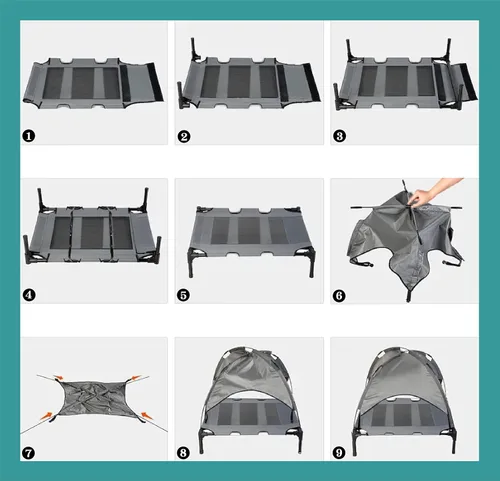 Vista 4 de Cama elevada extragrande para perros con dosel, tela Oxford duradera, a prueba de mordidas, impermeable, elevada, portátil, para campamento