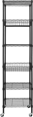 Vista 7 de Finnhomy Estantería de alambre resistente de 6 niveles con ruedas de 18 x 18 x 72 pulgadas, 6 estantes, estante de almacenamiento de metal, tubo