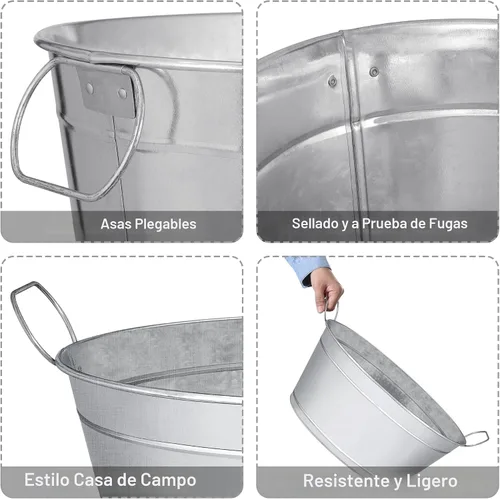 Vista 4 de Tina grande de bebidas de lata galvanizada de 6 galones, 20 x 14 x 10 pulgadas (paquete de 2)