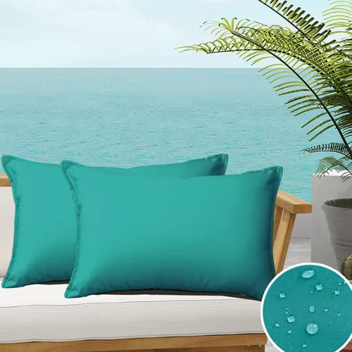 Vista 22 de 4 fundas de almohada impermeables de color azul claro para exteriores, fundas de almohada cuadradas modernas para patio, banco, muebles de patio 4