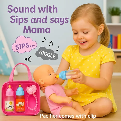 Vista 2 de My Sweet Baby® Magic Doll - Biberones de Alimentación Mágicos que Desaparecen con Conjunto de Sonidos – Sorbos con Sonido, Dice "Mama", Risita +