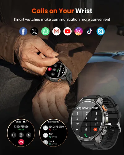Vista 6 de Military Smart Watches for Men, 1.91" Men's Smart Watch with 1000mAh/5 ATM Waterproof/LED Flashlight/110+ Sport Modes/Heart Rate/SpO2/Sleep Monitor