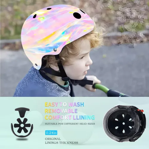 Vista 6 de Casco de bicicleta ajustable con gradiente de color para niños pequeños de 3-5-8-14+ años, niñas y niños. Casco para monopatín y bicicleta
