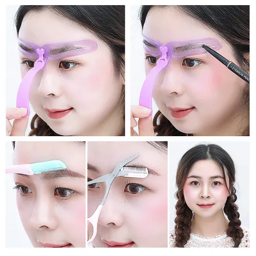 Vista 7 de 12 plantillas para cejas, reutilizables en forma de cejas con maquinillas de afeitar y lápiz, kit de sellos de plantilla para moldear cejas