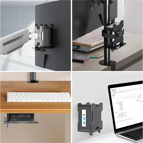 Vista 7 de Pholiten Soporte de Montaje Ajustable para Mini PC de Cliente Delgado, Soporte para Computadora CPU VESA Bajo Escritorio y Brazo de Monitor