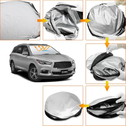 Vista 6 de D-Lumina Winshield - Parasol para Infiniti QX60 2014 2015 2016 2017 2018 2019 2020 2021, protector solar frontal plegable bloquea los rayos UV