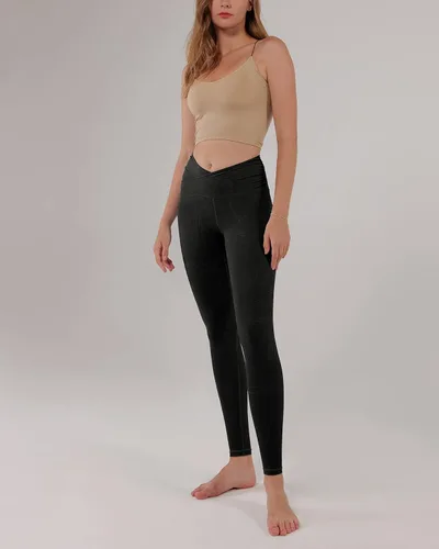 Vista 4 de ODODOS - Leggings de cintura cruzada para mujer, diseño con bolsillo interno, para yoga, deportes, gimnasia o entrenamiento, pantalones deportivos