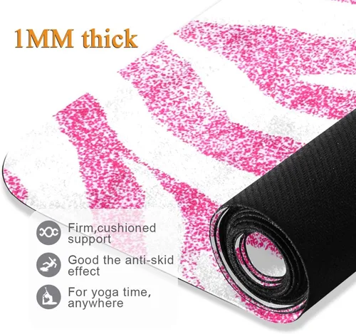 Vista 5 de Hot Pink Zebra Pattern Yoga Mat Non Slip Thick Kids Eco Friendly Rubber Workout Foldable Yoga Mat Women Exercise