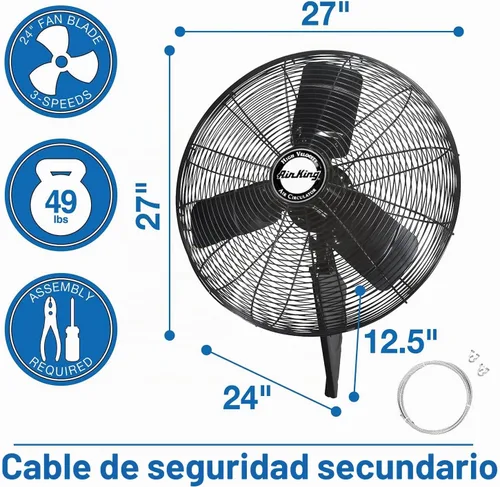 Vista 4 de Air King Ventilador de montaje en pared de oscilación silenciosa de 24 pulgadas y 1/4 Hp