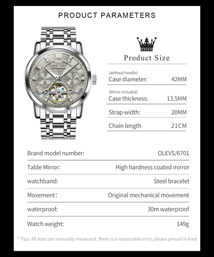 Vista 30 de OLEVS Relojes automáticos para hombre, oro de lujo, vestido de diamantes de cuerda automática, esqueleto mecánico, Tourbillon, reloj de pulsera