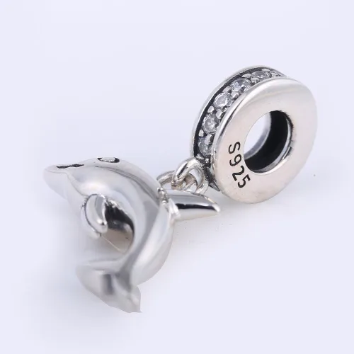 Vista 3 de Encanto Delfín de auténtica plata esterlina 925. Encanto de la suerte.Encanto de animal. Encanto de océano. Encanto para brazalete., sin metal, B