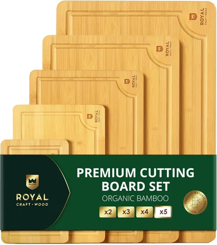 Vista 21 de ROYAL CRAFT WOOD Tabla de cortar de madera, tablas de cortar de bambú con ranura para jugo, tabla de cortar de cocina para carne, queso y verduras