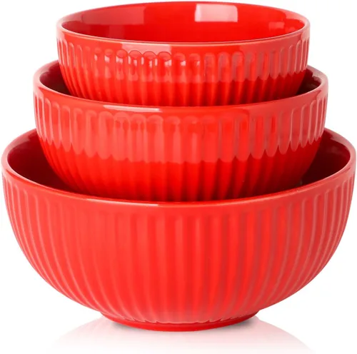 Vista 14 de HASENSE Juego de 3 cuencos pequeños de mezcla, cuencos de porcelana acanalados negros de 1.5/1/0.5 cuartos de galón para cocina, cocción, horneado