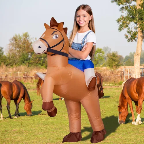 Vista 5 de Stegosaurus Disfraz inflable de caballo para niños, Halloween, montar a caballo, vaquero, disfraces divertidos para niños y niñas, fiesta de cosplay