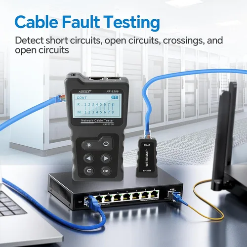 Vista 5 de NOYAFA NF-8209 Probador de cables de red, probador de cable Ethernet con POE y NCV para trazador de cables CAT5/CAT6, prueba de longitud, kit