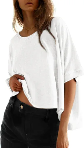 Vista 21 de Dokotoo -Camisetas de verano para mujer, color liso, holgadas, de gran tamaño, básicas